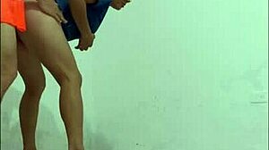 cleaning employee seduced by hospital nurse, puts on condom to fuck her like a slut standing in office hallways