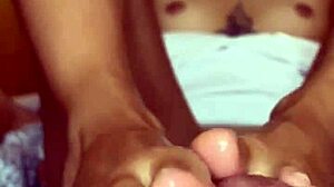 I came on the tiny 18+ feet of a pretty latina after a rough footjob with my big cock