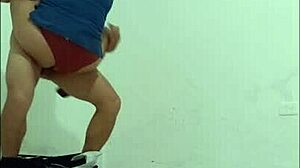 cleaning employee seduced by hospital nurse, puts on condom to fuck her like a slut standing in office hallways