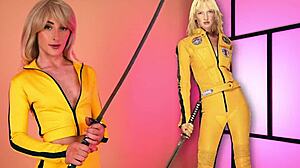 Hannah James 710 tries on sexy bunny cheerleader cosplay from Kill Bill and Lara Croft