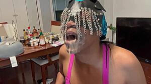 She pukes soda and ice cream, drinks it while rimming in extreme facefuck.