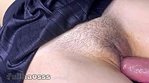 Massive load spills inside hairy teen 18+ pussy up close