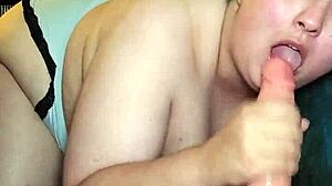 BBW With Big Tits And Ass Shakes While Deepthroating Dildo At Home