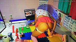 Watching Teen Otaku Schoolgirl Get Fucked While Masturbating With Dildo