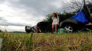 Girls Try On Lingerie Outdoors Without Panties