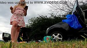 Girls Try On Lingerie Outdoors Without Panties