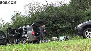 Girls Try On Lingerie Outdoors Without Panties