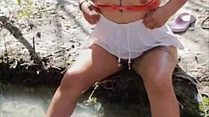 mexican prostitute exposes tits and pussy in public river without fear