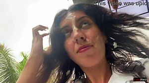 Eating pizza with cum on my face in a public cafe