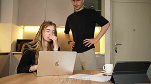 Big Tit Secretary Stumbles with Public Quickie Temptation.