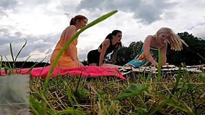 Girls Try On Lingerie Outdoors Without Panties