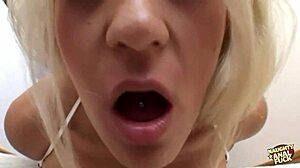 Blonde shows huge tits, leads to intense threesome anal