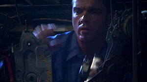 avy scott has mechanic cum on her shaved pussy in missionary position.