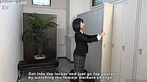Japanese office lady dominates with face sitting and foot play at work.