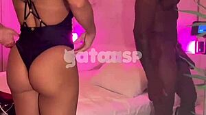 Brazilian wife cheats with huge black cock without condom in front of cuckold husband