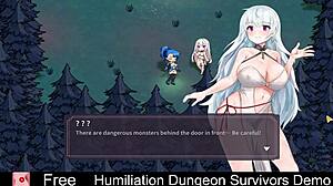 Detailed humiliation in dungeon survivors game with erotic monster femdom scenes.