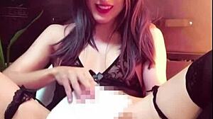 Black-haired Japanese crossdresser jerks quietly in public toilet! 😲