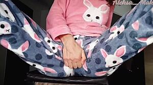 Horny Teen Stepdaughter in Pajamas Teases with Small Boobs and Pussy Play