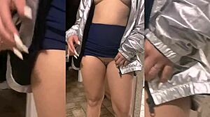 Showing my small tits and pussy in public without panties. Want to see more?