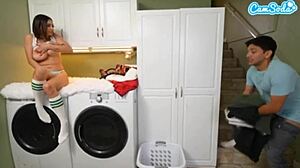 Busty Latina caught pleasuring herself gets fucked by step-brother hard.