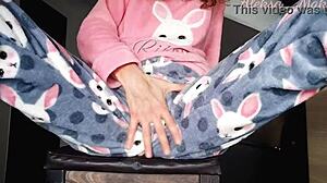 Horny Teen Stepdaughter in Pajamas Teases with Small Boobs and Pussy Play