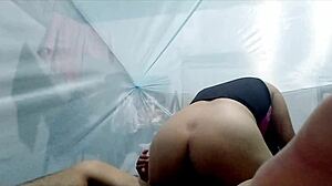 Latina flashes in dorm, leading to passionate encounter