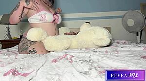 Revealme curvy babe teases with teddy hump dildo and tight pussy