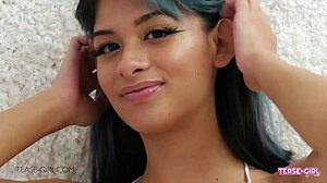 Petite teen shows her perfect body in casting, then swallows for father-in-law.