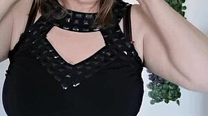 stepmother teases stepson with huge natural tits in lingerie