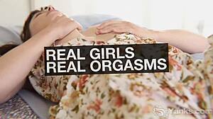 this horny redhead yanks her shaved kitty until she climaxes with cum