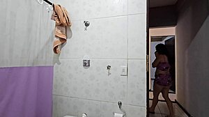 Enteada gets wild seeing me in shower, multiple orgasms inside her!