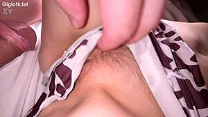 Doctor checks temperature with tongue in ass