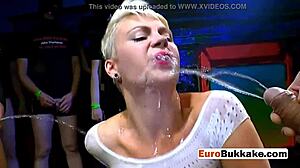 Short haired beauty gets angry and drilled by men