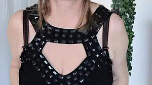 stepmother teases stepson with huge natural tits in lingerie