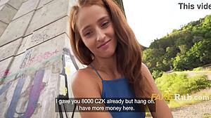 In this public interview, the shy Czech girl forgot her wallet and panties, leading to sex for cash with blowjob and fucking