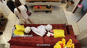 Hot wife Thay Ksada fucks delivery boy on sofa, cuckold style