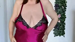 stepmother teases stepson with huge natural tits in lingerie