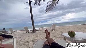 I ate the brunette's pussy hard at the beach today, leading to a facial