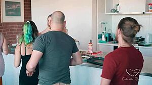 Woody, Violet Devine, Trixie Monroe, and Nova Leo go wild with wet pussy face fucking and squirting in stockings.