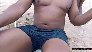 Young couple's wet beach sex with tight pussy