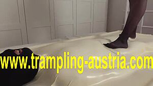 Bound Mistress Tramples Sub In Vacuum Bed!