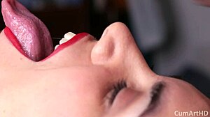 Close-up blowjob leads to cum swallow