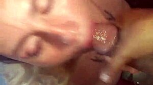 Girlfriend Licks and Swallows Cum in Homemade Blowjob Championship with Curvy Tits