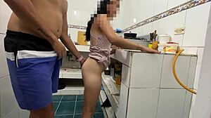 Daddy licks skinny girl's pussy