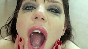 The slut gets her face fucked hard, ending with a facial