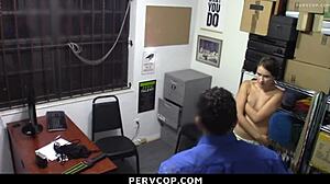 teen caught hiding goods in bra at shop, pervcop watches blowjob
