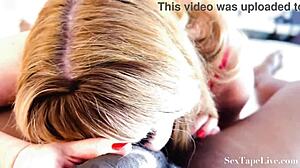 Sexy blonde MILF performs oral on black African partner