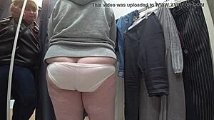 Plump MILF's Juicy Ass and Big Tits Caught on Hidden Cam in Dressing Room.