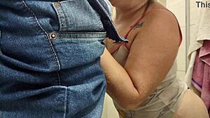 Latina wife teases electrician for hidden shower fuck