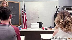 Busty Teacher Makes Students Lick and Fuck